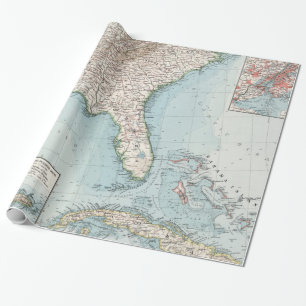 Vintage Southeastern US and Caribbean Map (1900) Wrapping Paper