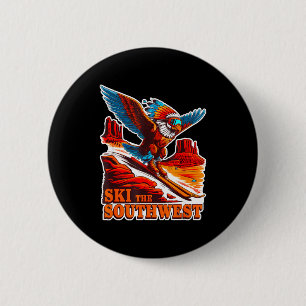 Vintage southwest skiing adventure themed skier 6 cm round badge
