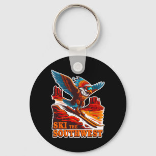 Vintage Southwest Skiing Adventure Themed Skier Ea Key Ring