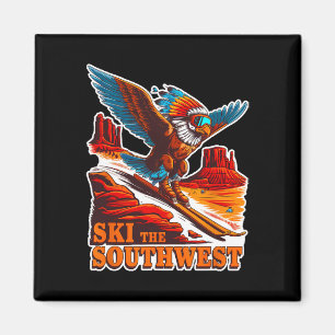 Vintage Southwest Skiing Adventure Themed Skier Ea Magnet