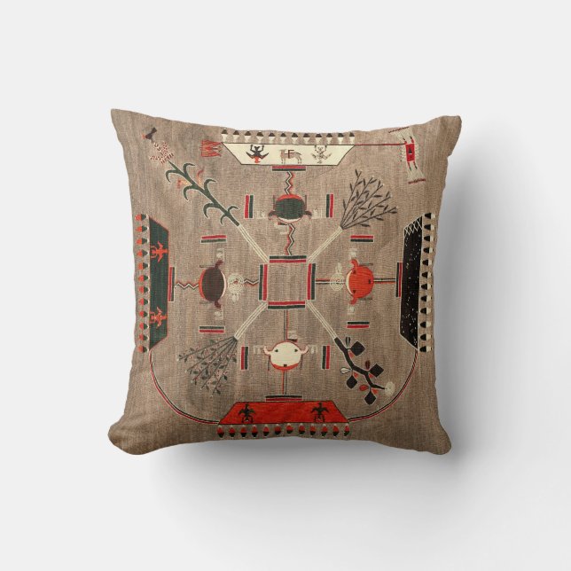 Vintage Southwestern Art Navajo Sandpainting Rug Cushion (Front)
