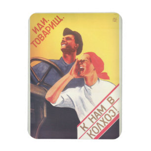 Vintage Soviet Art "Join Our Collective Farm" Magnet