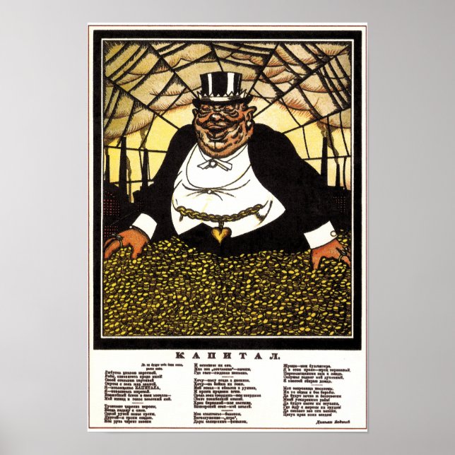 Vintage Soviet USSR Anti Capitalism Propaganda Poster (Front)