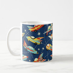 Vintage space cars seamless vintage pattern on dar coffee mug