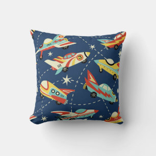 Vintage space cars seamless vintage pattern on dar cushion