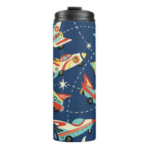 Vintage space cars seamless vintage pattern on dar thermal tumbler
