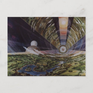 Vintage Space Colony Illustration Postcard