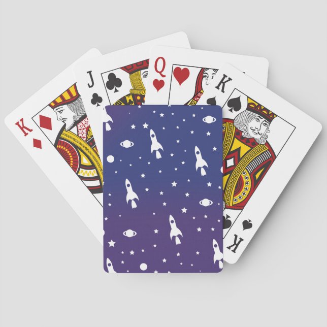 vintage Space Rockets Pattern Playing Cards (Back)