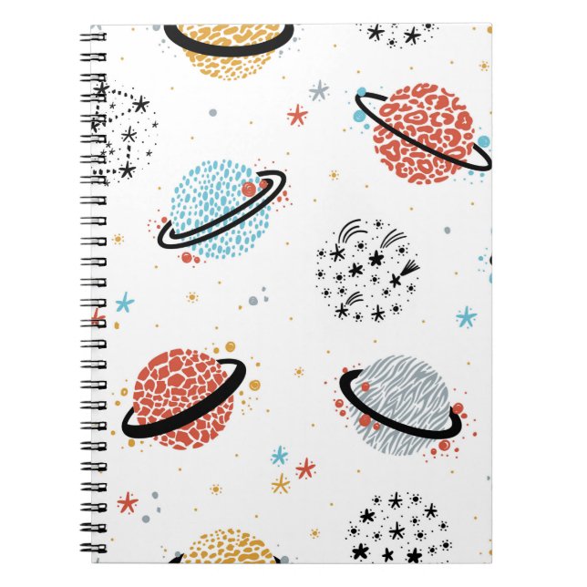 vintage Space Seamless Pattern with Doodle Saturn  Notebook (Front)
