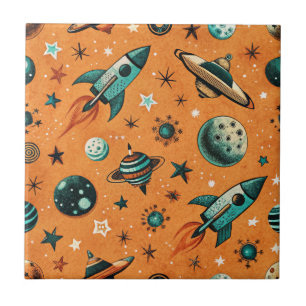 Vintage Spacecraft Rocket Ships Pattern -Cosmos(1) Ceramic Tile