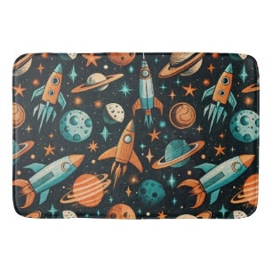 Vintage Spacecraft Rocket Ships Pattern -Cosmos(2) Bath Mat