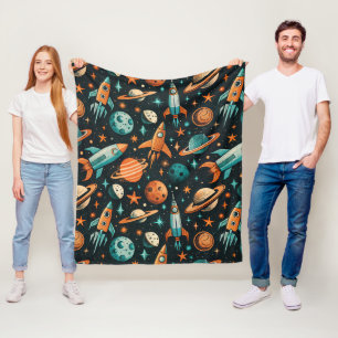 Vintage Spacecraft Rocket Ships Pattern -Cosmos(2) Fleece Blanket