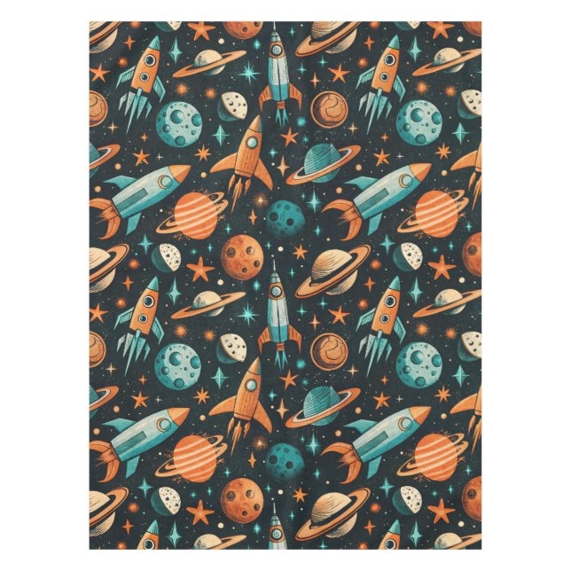 Vintage Spacecraft Rocket Ships Pattern -Cosmos(2) Tablecloth (Front)