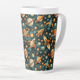 Vintage Spacecraft Rocket Ships Pattern -Cosmos(3) Latte Mug