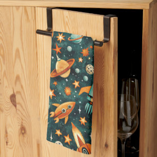Vintage Spacecraft Rocket Ships Pattern -Cosmos(3) Tea Towel