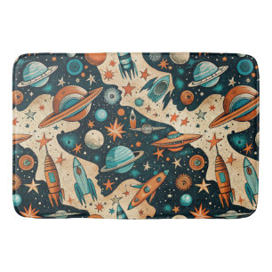 Vintage Spacecraft Rocket Ships Pattern -Cosmos(4) Bath Mat