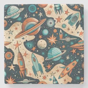 Vintage Spacecraft Rocket Ships Pattern -Cosmos(4) Stone Coaster