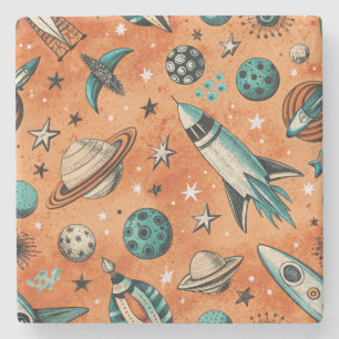Vintage Spacecraft Rocket Ships Pattern -Cosmos(5) Stone Coaster