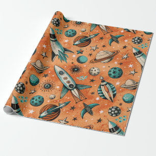 Vintage Spacecraft Rocket Ships Pattern -Cosmos(5) Wrapping Paper