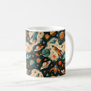 Vintage Spacecraft Rocket Ships Pattern -Cosmos(6) Coffee Mug