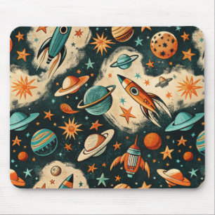 Vintage Spacecraft Rocket Ships Pattern -Cosmos(6) Mouse Pad