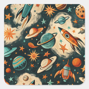 Vintage Spacecraft Rocket Ships Pattern -Cosmos(6) Square Sticker