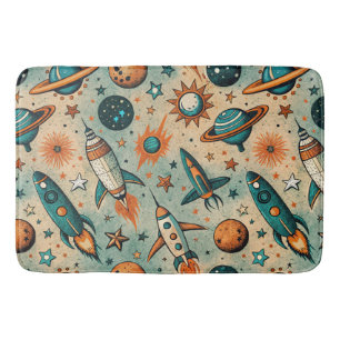 Vintage Spacecraft Rocket Ships Pattern -Cosmos(7) Bath Mat
