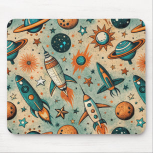 Vintage Spacecraft Rocket Ships Pattern -Cosmos(7) Mouse Pad