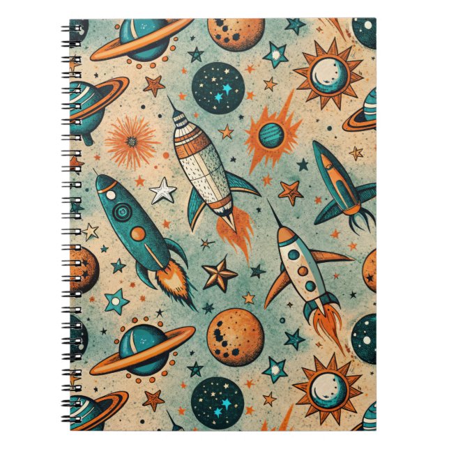 Vintage Spacecraft Rocket Ships Pattern -Cosmos(7) Notebook (Front)