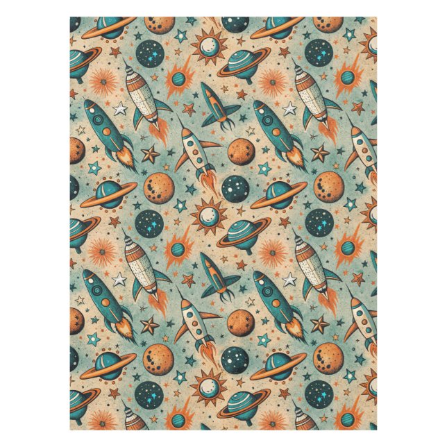 Vintage Spacecraft Rocket Ships Pattern -Cosmos(7) Tablecloth (Front)