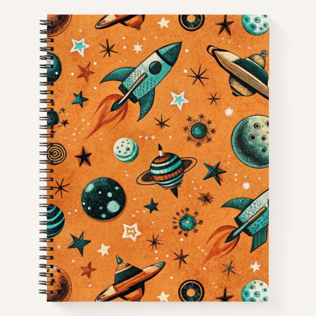 Vintage Spacecraft Rocket Ships Pattern -Cosmos Notebook (Front)