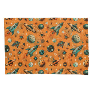 Vintage Spacecraft Rocket Ships Pattern -Cosmos Pillowcase