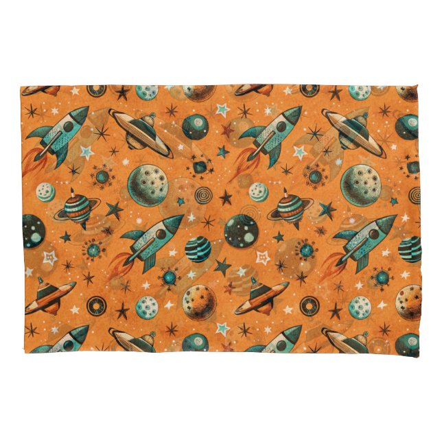 Vintage Spacecraft Rocket Ships Pattern -Cosmos Pillowcase (Front-Left)