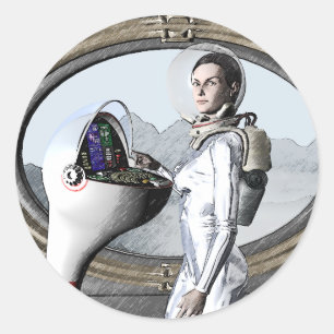 vintage spacegirl classic round sticker