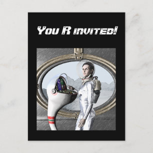 vintage spacegirl invitation postcard