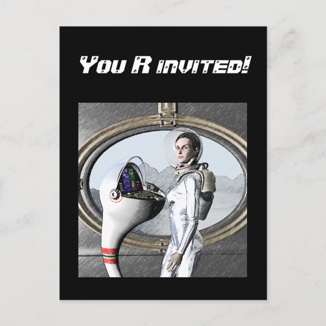 vintage spacegirl invitation postcard (Front)
