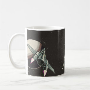 vintage spaceship pattern coffee mug