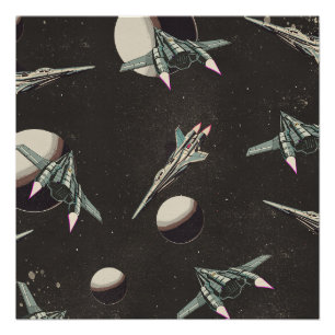 vintage spaceship pattern poster