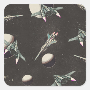 vintage spaceship pattern square sticker