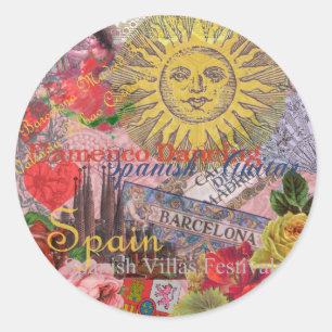 Vintage Spain Sunshine Travel Collage Retro Europe Classic Round Sticker