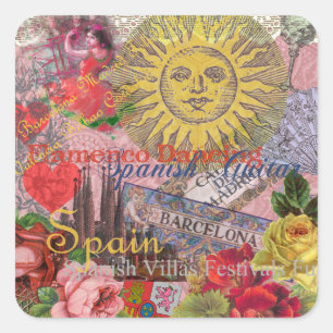 Vintage Spain Sunshine Travel Collage Retro Europe Square Sticker