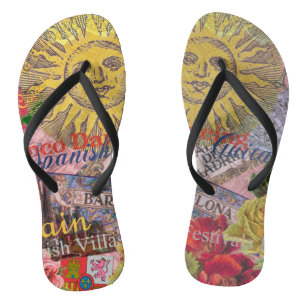 Vintage Spain Sunshine Travel Collage Retro Europe Thongs
