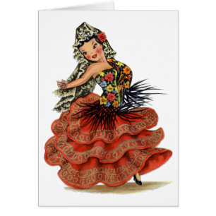 Vintage Spanish Flamenco Dancer traditional dress