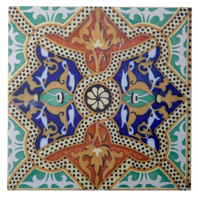 Vintage Spanish Mosaic Ceramic Tile (Front)