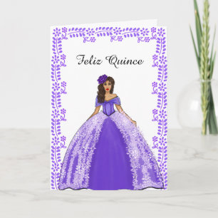Vintage Spanish Purple Quinceanera Dress Birthday  Card