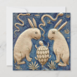 Vintage Spanish Tile Animal Rabbit Tortoise Blue