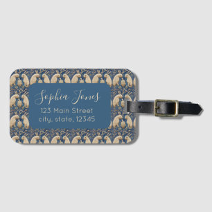 Vintage Spanish Tile Animal Rabbit Tortoise Blue Luggage Tag