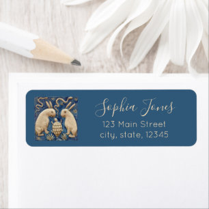 Vintage Spanish Tile Animal Rabbit Tortoise Blue Return Address Label