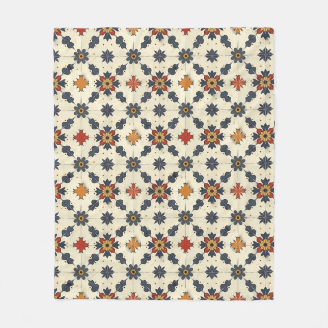 Vintage Spanish Tile Pattern Fleece Blanket (Front)