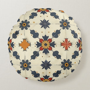 Vintage Spanish Tile Pattern Round Cushion